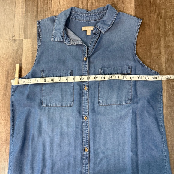 Appraisal Sleeveless Button-Front Denim Shirt Dress - Blue - Picture 12 of 13